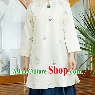 Chinese Traditional White Shirt Classical Embroidered Blouse Tang Suit Costume
