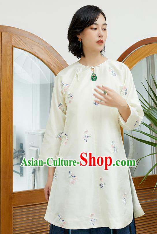 Chinese Traditional White Shirt Classical Embroidered Blouse Tang Suit Costume Chinese Traditional White Shirt Classical Embroidered Blouse Tang Suit Costume