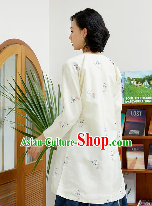 Chinese Traditional White Shirt Classical Embroidered Blouse Tang Suit Costume Chinese Traditional White Shirt Classical Embroidered Blouse Tang Suit Costume