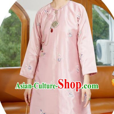 Chinese Tang Suit Costume Traditional Pink Shirt Classical Embroidered Blouse