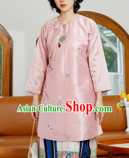 Chinese Tang Suit Costume Traditional Pink Shirt Classical Embroidered Blouse Chinese Tang Suit Costume Traditional Pink Shirt Classical Embroidered Blouse