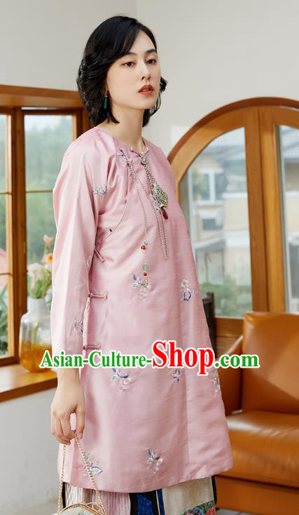Chinese Tang Suit Costume Traditional Pink Shirt Classical Embroidered Blouse Chinese Tang Suit Costume Traditional Pink Shirt Classical Embroidered Blouse