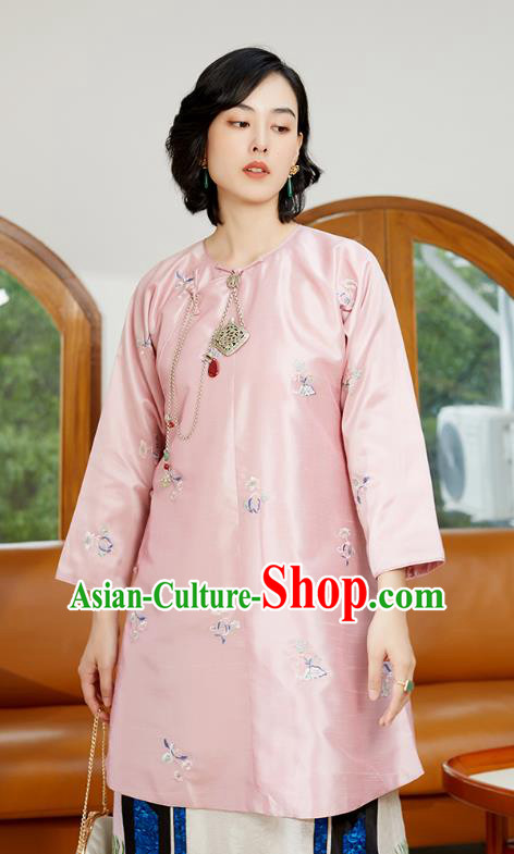 Chinese Tang Suit Costume Traditional Pink Shirt Classical Embroidered Blouse Chinese Tang Suit Costume Traditional Pink Shirt Classical Embroidered Blouse