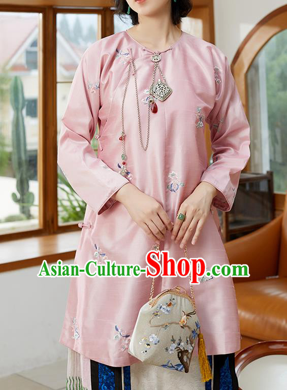 Chinese Tang Suit Costume Traditional Pink Shirt Classical Embroidered Blouse Chinese Tang Suit Costume Traditional Pink Shirt Classical Embroidered Blouse