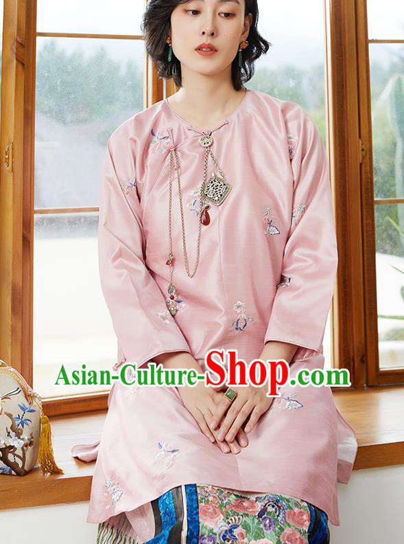 Chinese Tang Suit Costume Traditional Pink Shirt Classical Embroidered Blouse Chinese Tang Suit Costume Traditional Pink Shirt Classical Embroidered Blouse