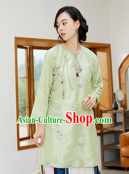 Chinese Classical Embroidered Blouse Tang Suit Costume Traditional Light Green Shirt Chinese Classical Embroidered Blouse Tang Suit Costume Traditional Light Green Shirt