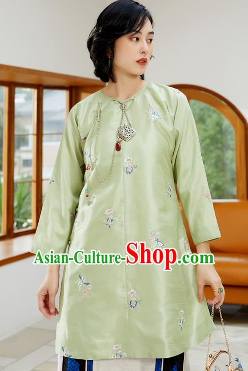 Chinese Classical Embroidered Blouse Tang Suit Costume Traditional Light Green Shirt Chinese Classical Embroidered Blouse Tang Suit Costume Traditional Light Green Shirt
