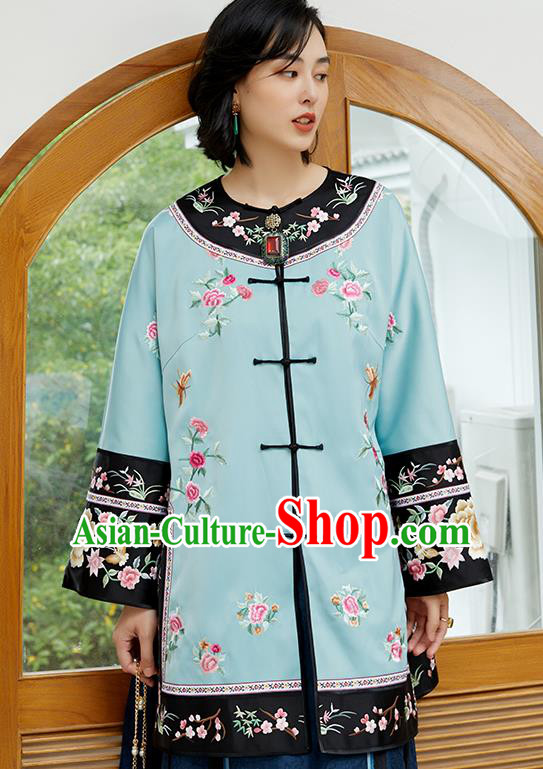 Chinese Classical Embroidered Blue Silk Blouse Tang Suit Costume Traditional Qing Dynasty Women Shirt Chinese Classical Embroidered Blue Silk Blouse Tang Suit Costume Traditional Qing Dynasty Women Shirt