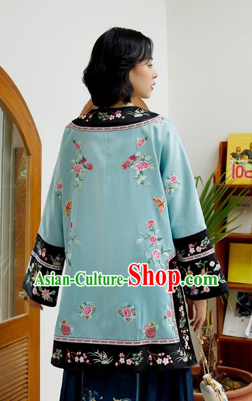 Chinese Classical Embroidered Blue Silk Blouse Tang Suit Costume Traditional Qing Dynasty Women Shirt Chinese Classical Embroidered Blue Silk Blouse Tang Suit Costume Traditional Qing Dynasty Women Shirt