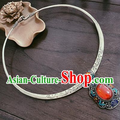 China Traditional Hanfu Silver Necklace Ethnic Princess Jewelry Accessories