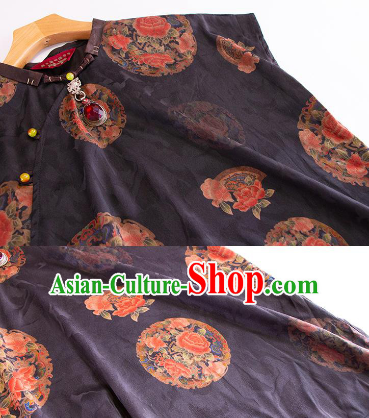 Chinese Classical Black Silk Shirt Tang Suit Costume Traditional Blouse Upper Outer Garment Chinese Classical Black Silk Shirt Tang Suit Costume Traditional Blouse Upper Outer Garment