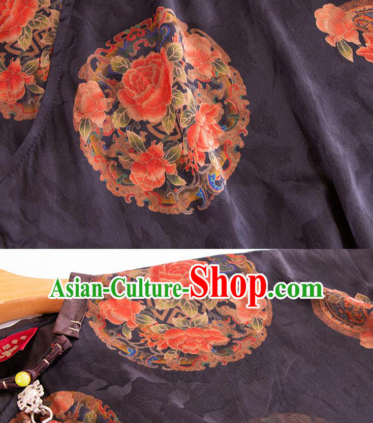 Chinese Classical Black Silk Shirt Tang Suit Costume Traditional Blouse Upper Outer Garment Chinese Classical Black Silk Shirt Tang Suit Costume Traditional Blouse Upper Outer Garment
