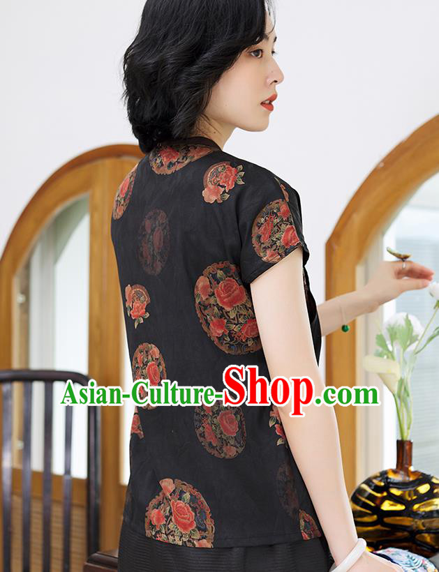 Chinese Classical Black Silk Shirt Tang Suit Costume Traditional Blouse Upper Outer Garment Chinese Classical Black Silk Shirt Tang Suit Costume Traditional Blouse Upper Outer Garment