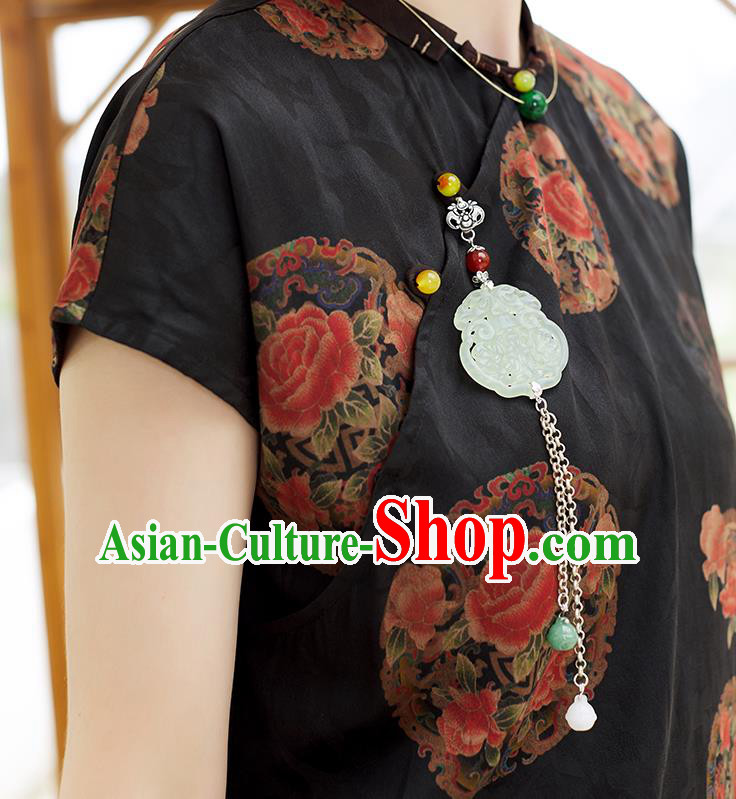 Chinese Classical Black Silk Shirt Tang Suit Costume Traditional Blouse Upper Outer Garment Chinese Classical Black Silk Shirt Tang Suit Costume Traditional Blouse Upper Outer Garment
