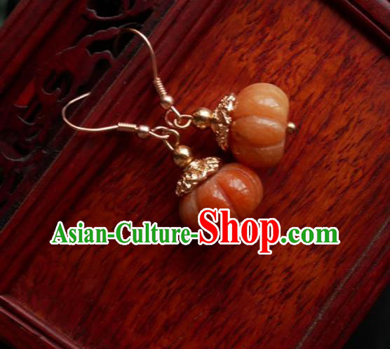 China Traditional Hanfu Topaz Earrings Brass Pumpkin Ear Accessories China Traditional Hanfu Topaz Earrings Brass Pumpkin Ear Accessories