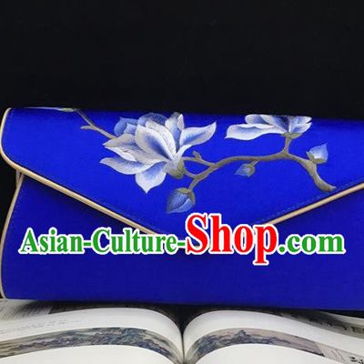 China Cheongsam Evening Bag Handmade Suzhou Embroidery Handbag National Royalblue Silk Chain Bag