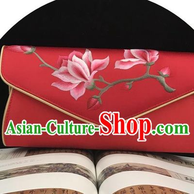 Suzhou Exquisite Embroidery Evening Bag Handmade Red Silk Handbag China National Cheongsam Chain Bag