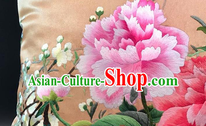 China Traditional Embroidered Peony Orange Silk Pillowslip Suzhou Embroidery Craft China Traditional Embroidered Peony Orange Silk Pillowslip Suzhou Embroidery Craft