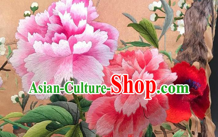China Traditional Embroidered Peony Orange Silk Pillowslip Suzhou Embroidery Craft China Traditional Embroidered Peony Orange Silk Pillowslip Suzhou Embroidery Craft