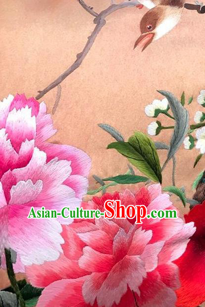 China Traditional Embroidered Peony Orange Silk Pillowslip Suzhou Embroidery Craft China Traditional Embroidered Peony Orange Silk Pillowslip Suzhou Embroidery Craft