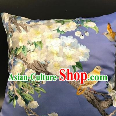 China Traditional Suzhou Embroidery Craft Embroidered Pear Flowers Lilac Silk Pillowslip