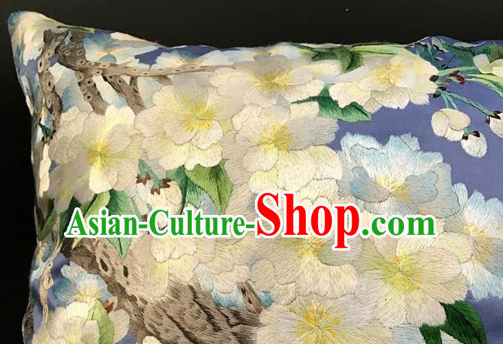 China Traditional Suzhou Embroidery Craft Embroidered Pear Flowers Lilac Silk Pillowslip China Traditional Suzhou Embroidery Craft Embroidered Pear Flowers Lilac Silk Pillowslip