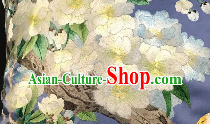 China Traditional Suzhou Embroidery Craft Embroidered Pear Flowers Lilac Silk Pillowslip China Traditional Suzhou Embroidery Craft Embroidered Pear Flowers Lilac Silk Pillowslip