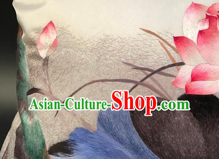 China Traditional Embroidered Lotus Beige Silk Pillowslip Suzhou Embroidery Cushion Cover China Traditional Embroidered Lotus Beige Silk Pillowslip Suzhou Embroidery Cushion Cover