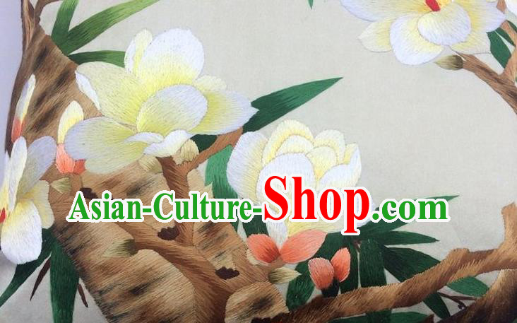 China Suzhou Embroidery Yulan Magnolia Cushion Cover Traditional Embroidered Silk Pillowslip China Suzhou Embroidery Yulan Magnolia Cushion Cover Traditional Embroidered Silk Pillowslip