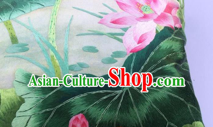 Traditional China Embroidered Silk Pillowslip Handmade Suzhou Embroidery Lotus Cushion Cover Traditional China Embroidered Silk Pillowslip Handmade Suzhou Embroidery Lotus Cushion Cover