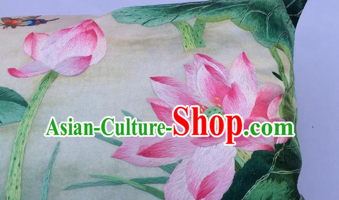 Traditional China Embroidered Silk Pillowslip Handmade Suzhou Embroidery Lotus Cushion Cover Traditional China Embroidered Silk Pillowslip Handmade Suzhou Embroidery Lotus Cushion Cover