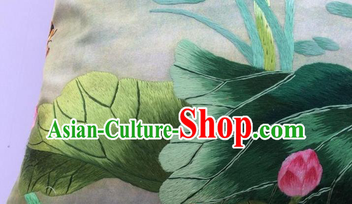 Traditional China Embroidered Silk Pillowslip Handmade Suzhou Embroidery Lotus Cushion Cover Traditional China Embroidered Silk Pillowslip Handmade Suzhou Embroidery Lotus Cushion Cover