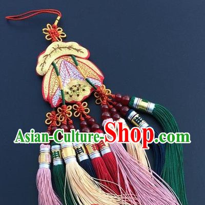 Traditional China Embroidery Golden Lotus Craft Embroidered Car Pendant