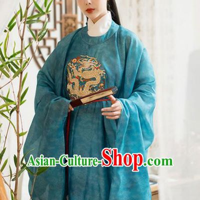 Chinese Song Dynasty Noble Childe Historical Costumes Traditional Ancient Prince Hanfu Apparels Blue Robe and Underwear for Men
