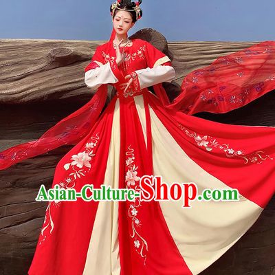 Traditional China Tang Dynasty Historical Costumes Ancient Court Princess Red Hanfu Dress Clothing