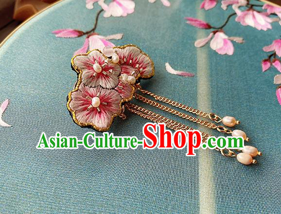 China Traditional Embroidered Pink Plum Blossom Brooch Classical Cheongsam Tassel Breastpin Accessories China Traditional Embroidered Pink Plum Blossom Brooch Classical Cheongsam Tassel Breastpin Accessories
