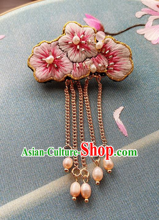 China Traditional Embroidered Pink Plum Blossom Brooch Classical Cheongsam Tassel Breastpin Accessories China Traditional Embroidered Pink Plum Blossom Brooch Classical Cheongsam Tassel Breastpin Accessories