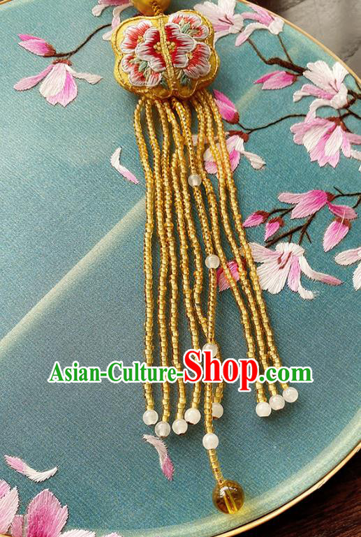 China Classical Cheongsam Yellow Beads Tassel Breastpin Accessories Traditional Embroidered Brooch China Classical Cheongsam Yellow Beads Tassel Breastpin Accessories Traditional Embroidered Brooch