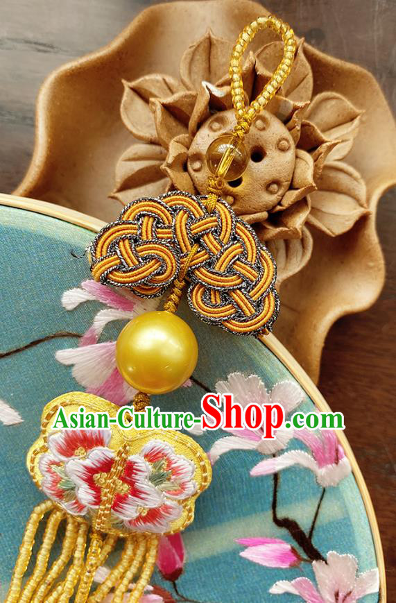 China Classical Cheongsam Yellow Beads Tassel Breastpin Accessories Traditional Embroidered Brooch China Classical Cheongsam Yellow Beads Tassel Breastpin Accessories Traditional Embroidered Brooch