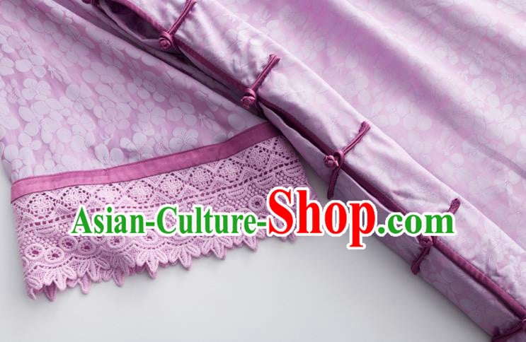 Republic of China Lilac Silk Cheongsam Traditional Classical Qipao Dress National Women Clothing