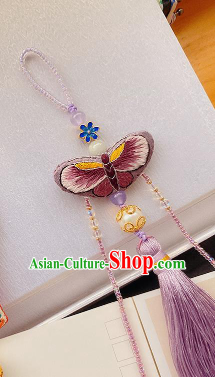 China Accessories Traditional Embroidered Butterfly Brooch Classical Cheongsam Purple Tassel Pendant China Accessories Traditional Embroidered Butterfly Brooch Classical Cheongsam Purple Tassel Pendant