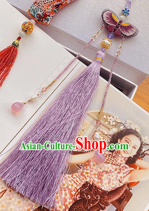 China Accessories Traditional Embroidered Butterfly Brooch Classical Cheongsam Purple Tassel Pendant China Accessories Traditional Embroidered Butterfly Brooch Classical Cheongsam Purple Tassel Pendant