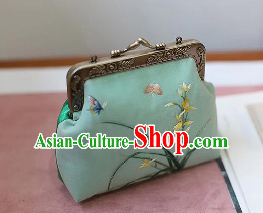 China Traditional Embroidered Green Silk Bag Suzhou Embroidery Orchids Handbag China Traditional Embroidered Green Silk Bag Suzhou Embroidery Orchids Handbag