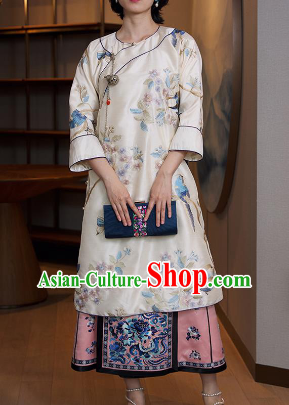 China National Women Clothing Traditional Embroidered Cheongsam Classical White Silk Qipao Dress China National Women Clothing Traditional Embroidered Cheongsam Classical White Silk Qipao Dress