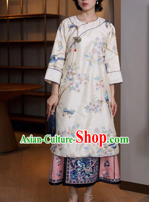 China National Women Clothing Traditional Embroidered Cheongsam Classical White Silk Qipao Dress China National Women Clothing Traditional Embroidered Cheongsam Classical White Silk Qipao Dress