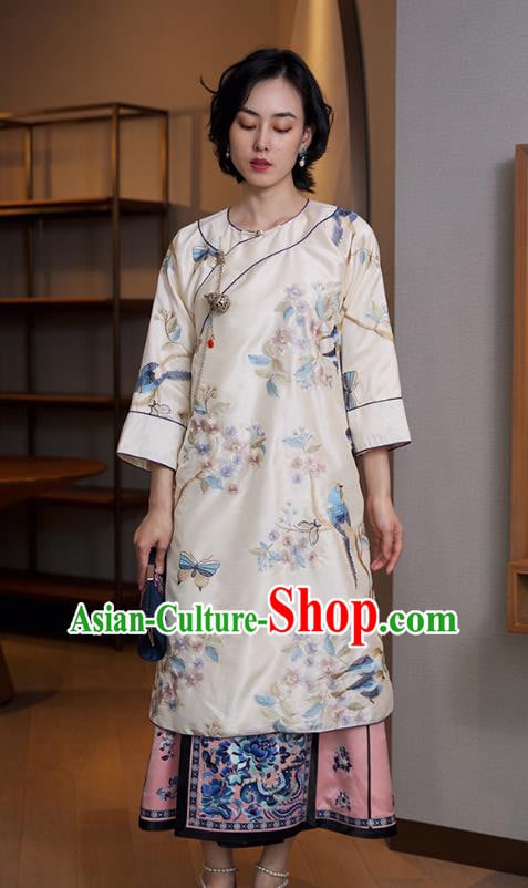 China National Women Clothing Traditional Embroidered Cheongsam Classical White Silk Qipao Dress China National Women Clothing Traditional Embroidered Cheongsam Classical White Silk Qipao Dress