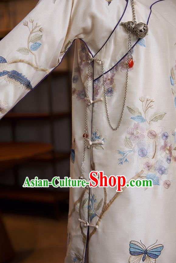 China National Women Clothing Traditional Embroidered Cheongsam Classical White Silk Qipao Dress China National Women Clothing Traditional Embroidered Cheongsam Classical White Silk Qipao Dress