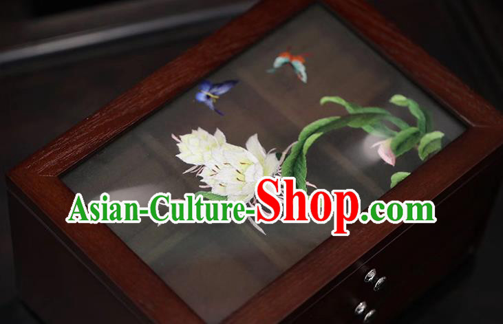 China Handmade Wood Three Layers Jewelry Box Traditional Embroidered Epiphyllum Jewel Case China Handmade Wood Three Layers Jewelry Box Traditional Embroidered Epiphyllum Jewel Case