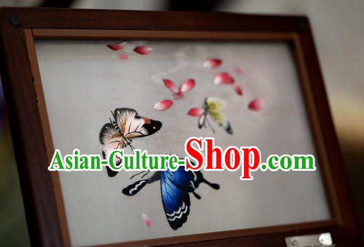 China Handmade Wood Jewelry Box Traditional Embroidered Butterfly Three Layers Jewel Case China Handmade Wood Jewelry Box Traditional Embroidered Butterfly Three Layers Jewel Case
