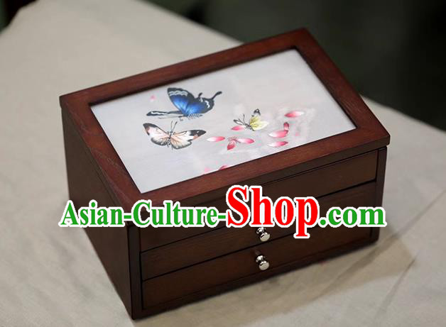 China Handmade Wood Jewelry Box Traditional Embroidered Butterfly Three Layers Jewel Case China Handmade Wood Jewelry Box Traditional Embroidered Butterfly Three Layers Jewel Case